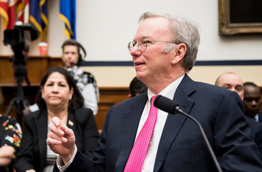 UNITED STATES - APRIL 17: Eric Schmidt, Chairman of the Defense Innovation Board, takes his seat for the House Armed Services Committee hearing on "Promoting DOD's Culture of Innovation" on Tuesday, April 17, 2018. (Photo By Bill Clark/CQ Roll Call)