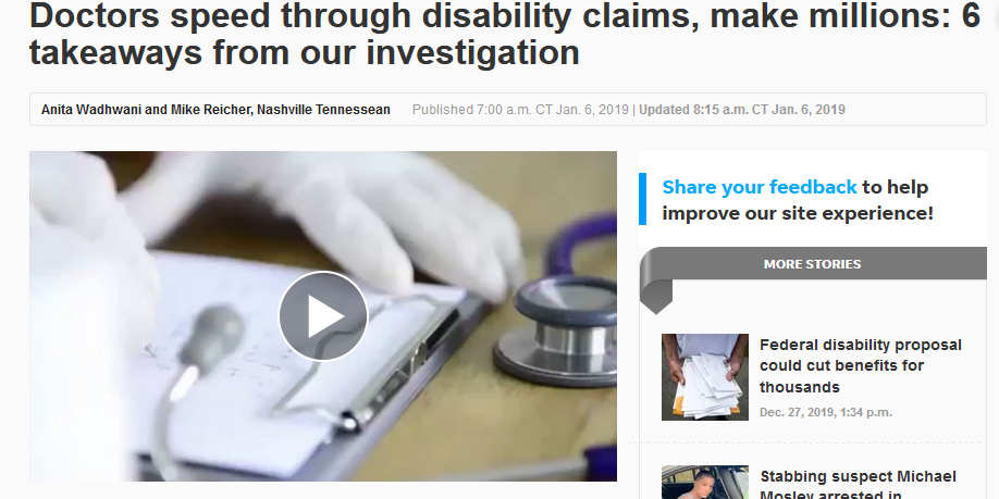 Tennessean: Doctors speed through disability claims, make millions: 6 takeaways from our investigation