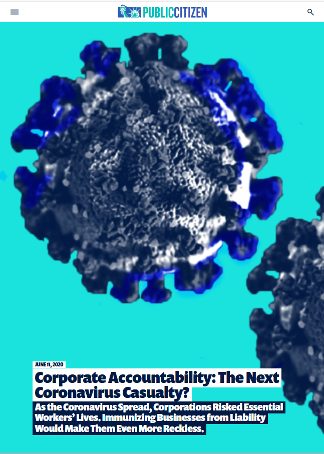 Public Citizen: Corporate Accountability: The Next Coronavirus Casualty?