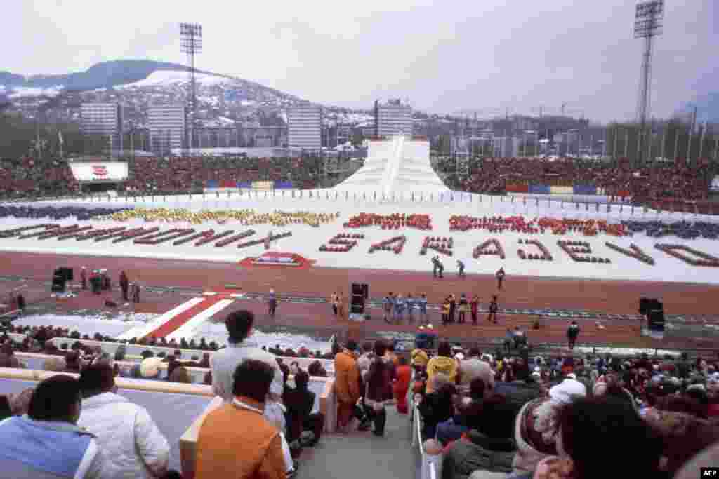 The opening ceremony of the Winter Olympic Games in Sarajevo in 1984.