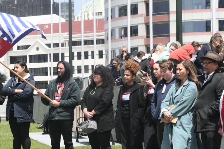 Green Party MPs Marama Davidson and Teanau Tuiono (far right) 