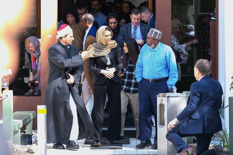 Jacinda Ardern and others at a mosque