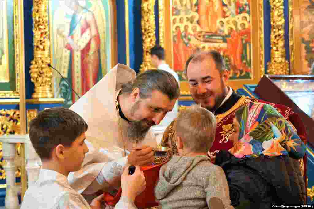 Christmas mass in a cathedral in Nur-Sultan, Kazakhstan. Orthodox Christianity is the second-largest religion in the predominantly Muslim country.&nbsp;