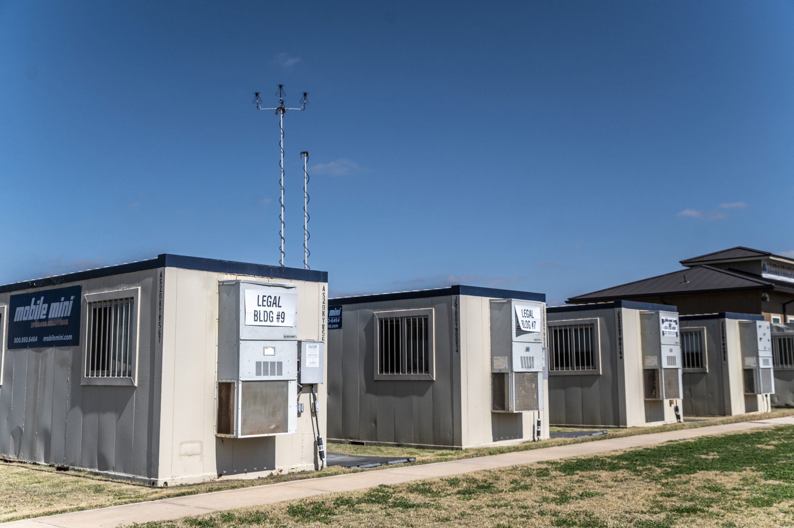 Carrizo Springs, TX- FEB 21: at a Influx Care Facility (ICF) for unaccompanied children on Sunday, Feb. 21, 2021 in Carrizo Springs, TX. Children will begin arriving Monday before being placed with a government approved sponsor. The facility has dorm like rooms with areas for eating, bathing, and even hair cuts and laundry. (Sergio Flores/The Washington Post via Getty Images)