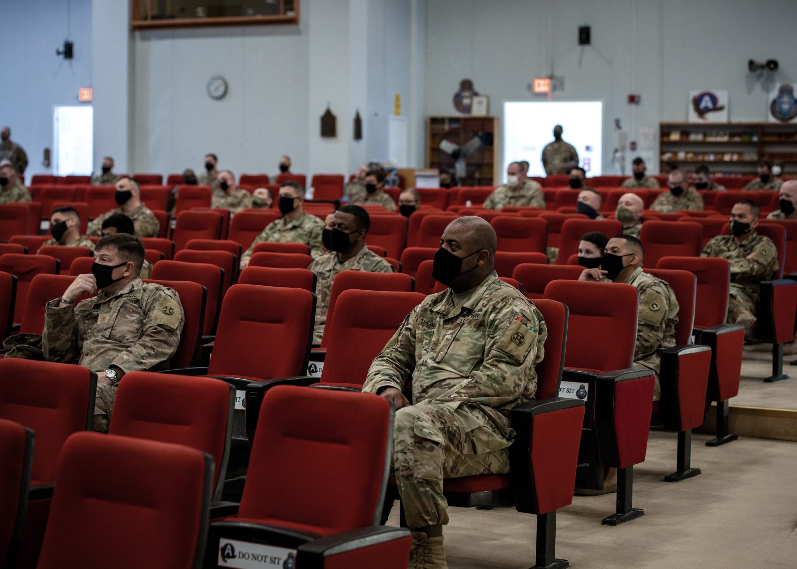 Soldiers with the 1st Theater Sustainment Command participate in an extremism stand-down at Camp Arifjan, Kuwait, March 16, 2021. The stand-down follows the guidance given by Secretary of Defense Lloyd Austin that directs commanding officers and supervisors at every level conduct extremism training with their personnel. (U.S. Army Photo by Spc. Zoran Raduka 1st TSC Public Affairs)